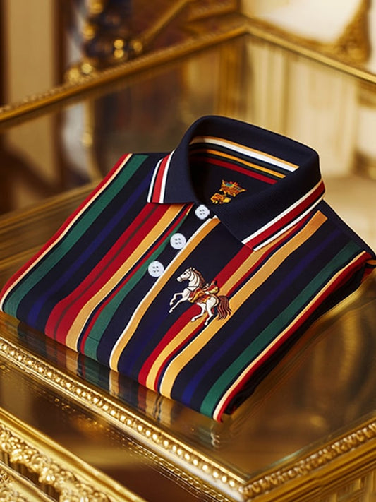 Men's Business Stripe Logo Print Short Sleeve