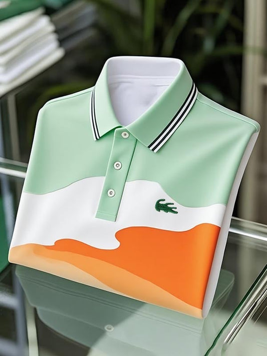 Men's Classic Business Tricolor Irregular Logo Button Short Sleeve